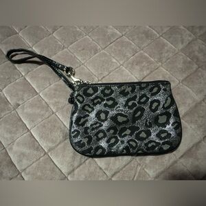 Coach Black and Gray Leopard Print Wristlet